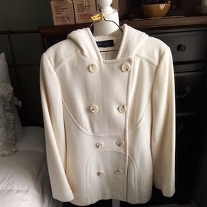 Anne Klein Winter White Pea Coat w/ Hood.
